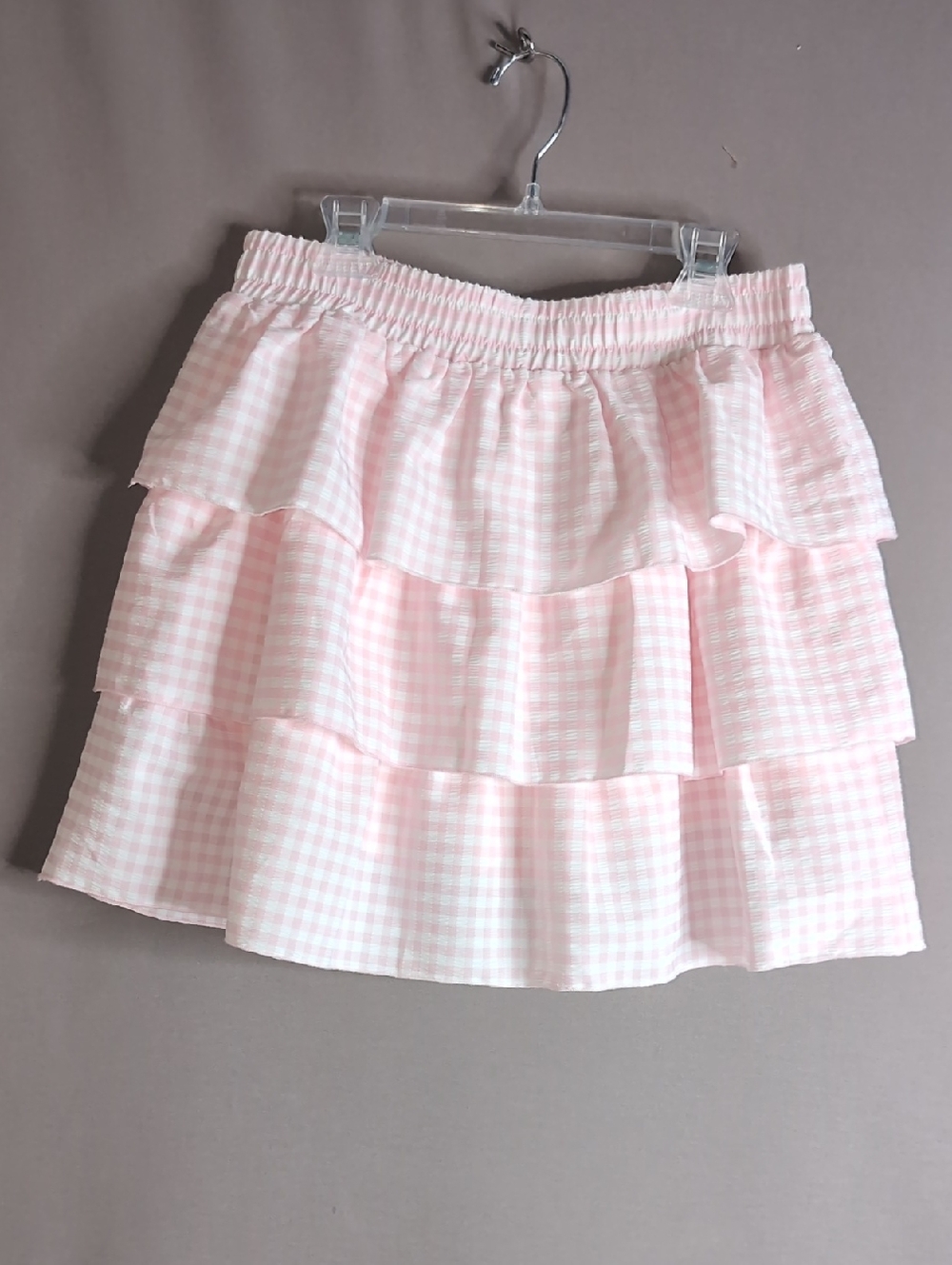Large Grace & Emma Pink Gingham Ruffle Skirt with Shorts & pocket-NWT